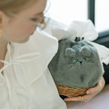 ねこモチーフ ファーショルダーバッグ minetpanifur ミネットパニファー カラー：アクア
