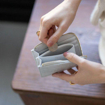 SHORT WALLET 本革 箔 クロコ型押し 薄型 財布